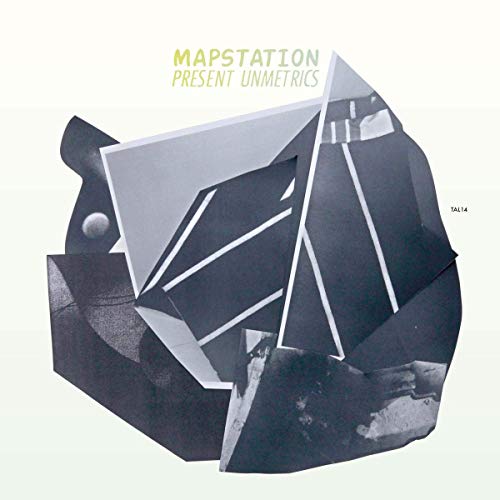 The image is a CD cover for "Mapstation Present Unmetrics". #### Alt text: "Geometric abstract shapes in shades of gray on a white background, with text."