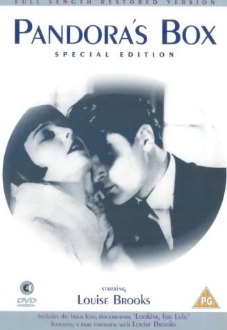 "DVD cover of Pandora's Box, featuring a black and white image of a couple embracing."