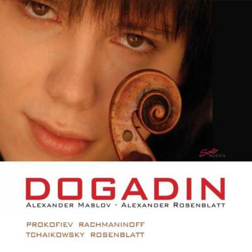 A young man holds a violin scroll beside his face on a CD cover.