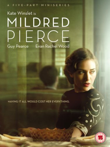 DVD cover for "Mildred Pierce" featuring Kate Winslet, with a woman in vintage attire.