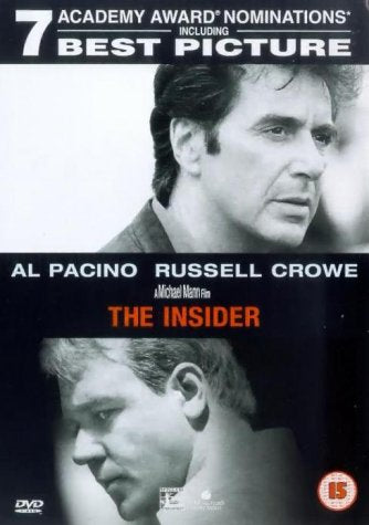 "The Insider DVD cover featuring black and white images of Al Pacino and Russell Crowe."