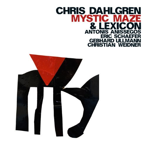 "Album cover with abstract black and red shapes on white background, featuring artist and title."