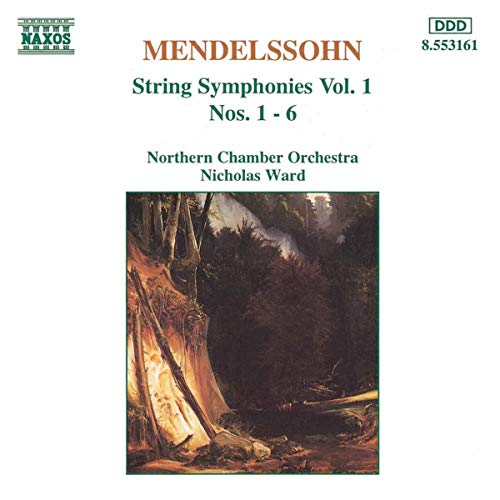 CD cover for Mendelssohn's String Symphonies, Vol. 1, with forest painting.