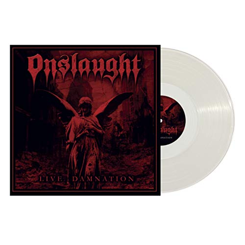 Onslaught "Live Damnation" vinyl record with dark, gothic album art.