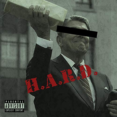 Album cover featuring a man in a suit holding a brick, with "H.A.R.D." written across.
