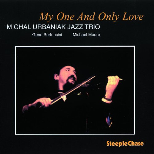 "Jazz album cover with a man playing violin against a black background."