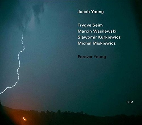 "Album cover with dark sky, lightning, and text listing 'Jacob Young' and other names."