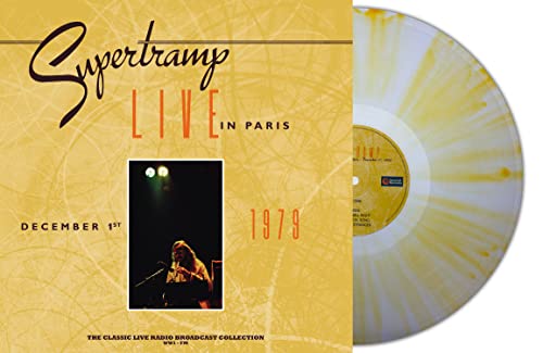 Supertramp "Live In Paris 1979" vinyl record with yellow and white swirl.