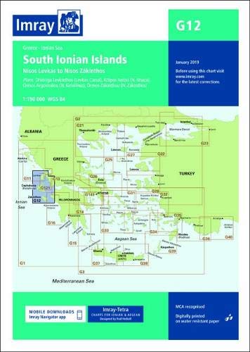"Navigational chart of South Ionian Islands with map and labels in shades of green."