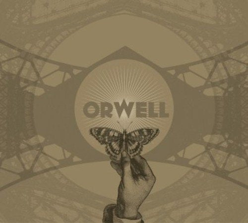 "CD cover featuring a hand holding a moth with 'Orwell' text in a sepia-toned design."