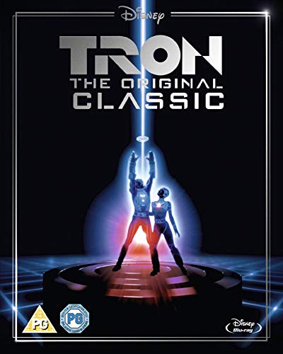 Tron Blu-ray cover featuring the film’s logo and a digital figure.