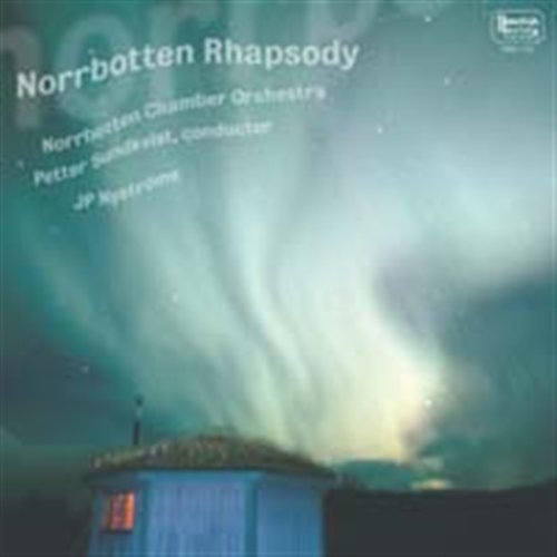 "CD cover featuring a blue house under the northern lights."