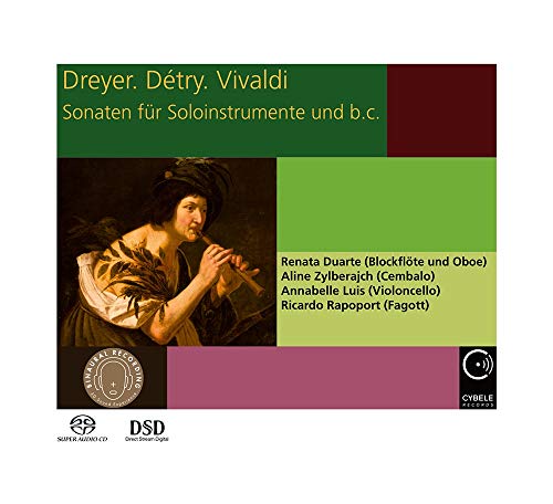 CD cover with a painting of a woman playing a recorder, multicolored blocks, and text.