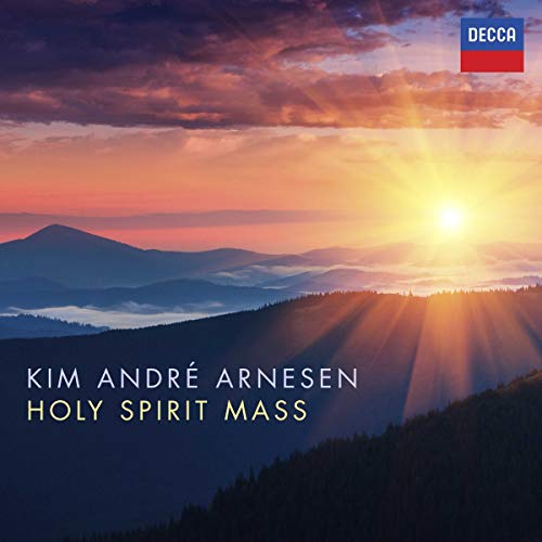 CD cover for Kim André Arnesen’s “Holy Spirit Mass” with a sunset landscape.