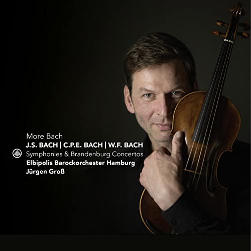 CD cover featuring a man with a violin and text about Bach.