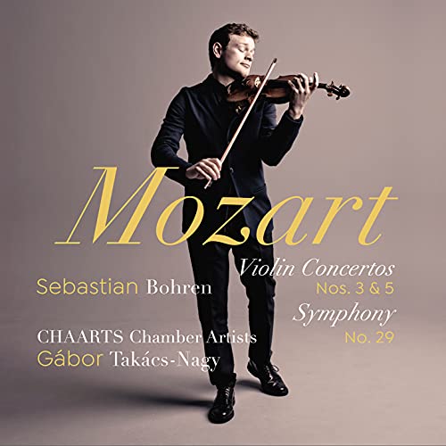 CD cover featuring violinist Sebastian Bohren and text “Mozart.”