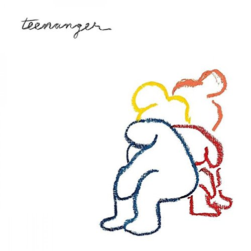 "Album cover with simple, multi-colored drawing of a person on a white background."
