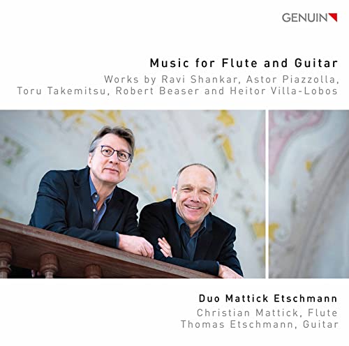CD cover featuring two men, musicians Mattick and Etchmann, with abstract art.