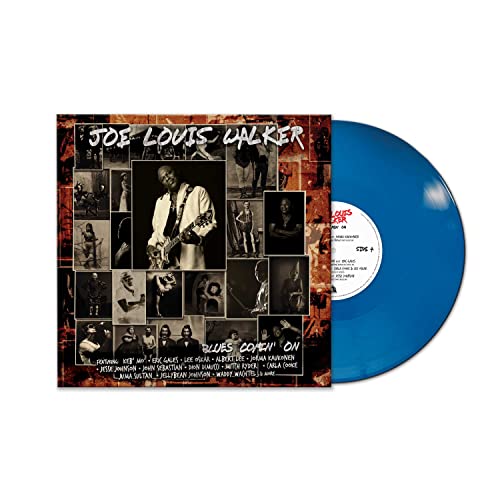 Blue vinyl record of Joe Louis Walker’s “Blues Comin’ On” album.