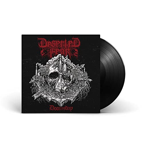 Black vinyl record with album cover featuring a detailed skull illustration.
