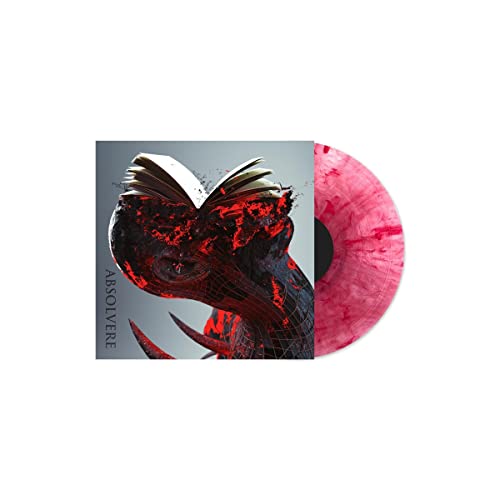 Album cover with a distorted face and a pink vinyl record.