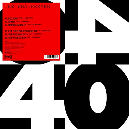 Red and white vinyl record cover for The Weathermenās ā40ā album.
