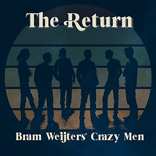 "CD cover with silhouetted figures of five men against a circular, multi-colored background."