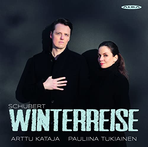 CD cover featuring portraits of two people in dark coats, "Winterreise" text.