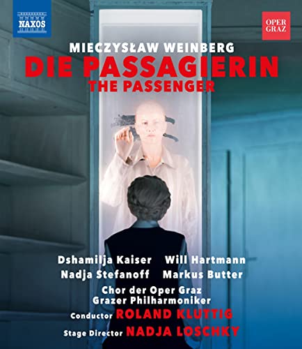 Blu-ray cover for Weinberg’s opera *Die Passagierin*, featuring a mirrored figure.