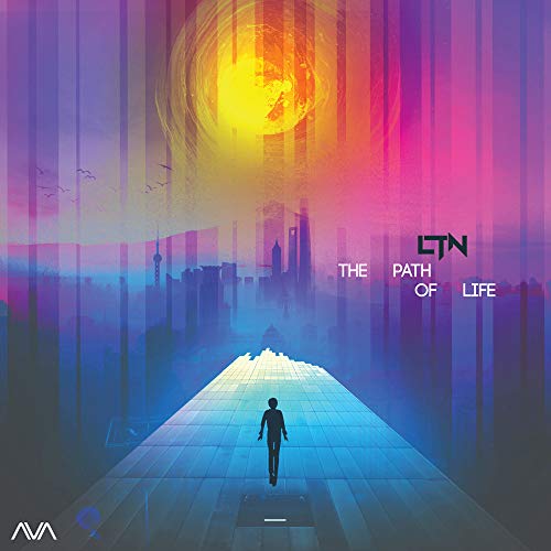 "Album cover art featuring a person walking down a path towards a cityscape."