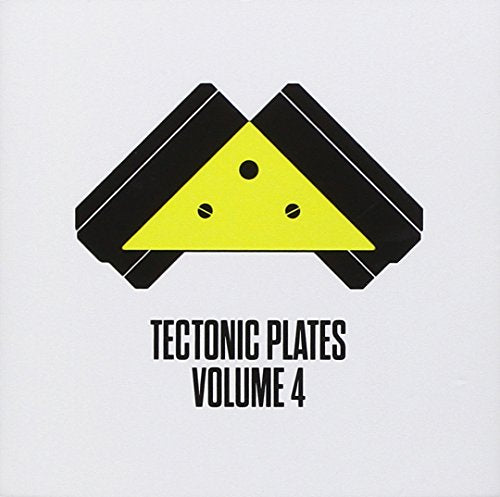 A yellow triangle with black shapes and text "Tectonic Plates Volume 4" on a gray background.