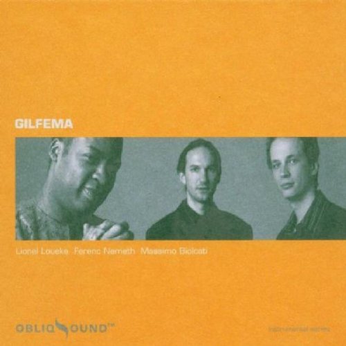 "Album cover with yellow background, three men's portraits, and 'GILFEMA' text."