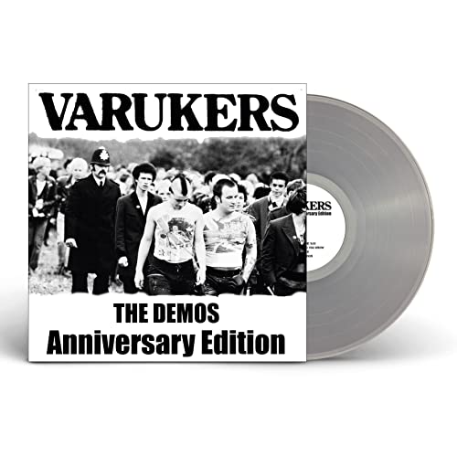 Varukers album cover with a police officer and clear vinyl record.