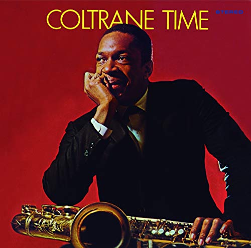 John Coltrane album cover: portrait of musician with saxophone, red background.