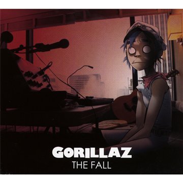 Gorillaz album cover: cartoon character with white eyes, surrounded by musical instruments.
