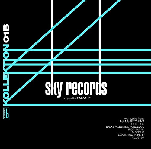 Black album cover with cyan lines and white text: "Kollektion 01 Sky Records".