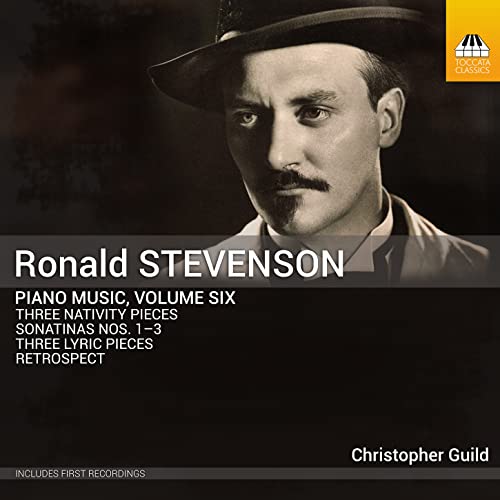 CD cover featuring a sepia-toned portrait of Ronald Stevenson and text listing album details.