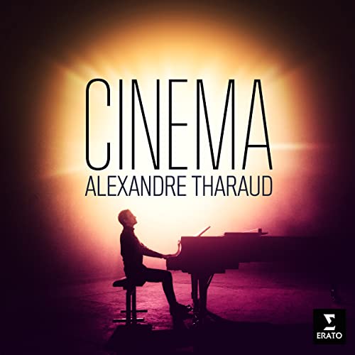 Pianist silhouetted at a grand piano with "Cinema" text overlay.