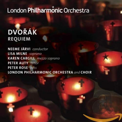 CD cover for Dvorak’s Requiem featuring lit candles and text.