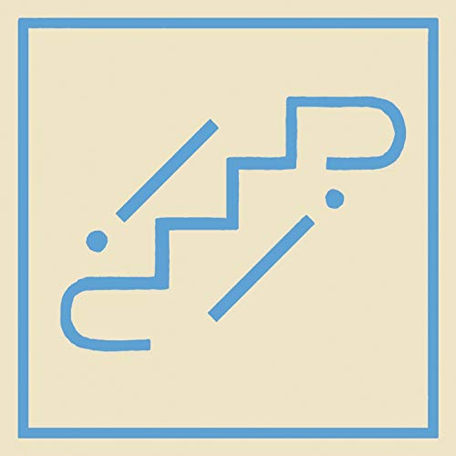 Pale yellow square with abstract blue line drawing resembling sound waves.