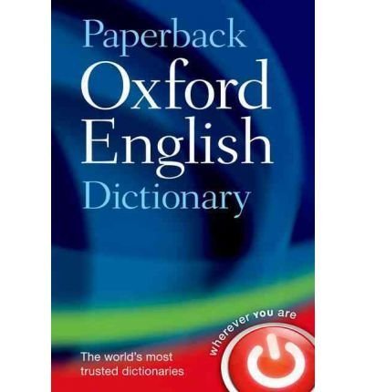 "Blue book cover with 'Oxford English Dictionary' text and a red power button icon."