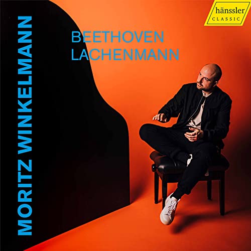 CD cover featuring pianist Moritz Winkelmann against an orange and black background.