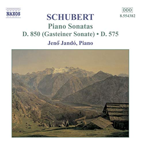 CD cover: mountains, small buildings, text “Schubert Piano Sonatas Jando”.