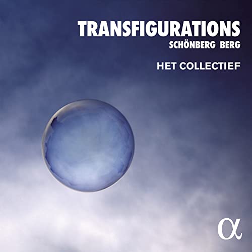 CD cover for “Transfigurations” by Het Collectief, featuring a blue orb.
