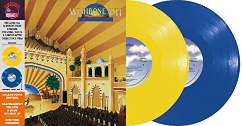 Double vinyl record set: yellow and blue discs with illustrated cover art.