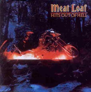 Meat Loaf CD cover featuring a man riding a flaming motorcycle in a dark forest.