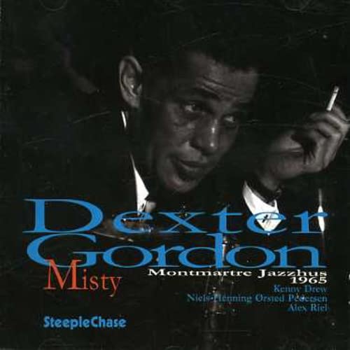 Close-up of Dexter Gordon with saxophone, album cover for “Misty.”