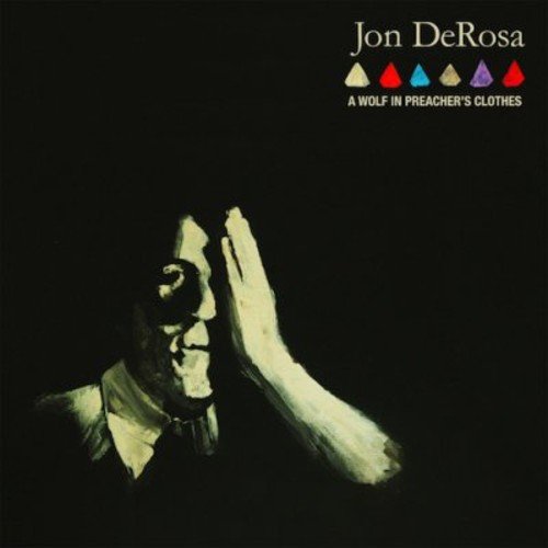 "Album cover with a man in clerical attire, hand on forehead, against a black background."