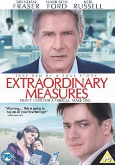 “Extraordinary Measures” DVD cover featuring Harrison Ford and a young boy.