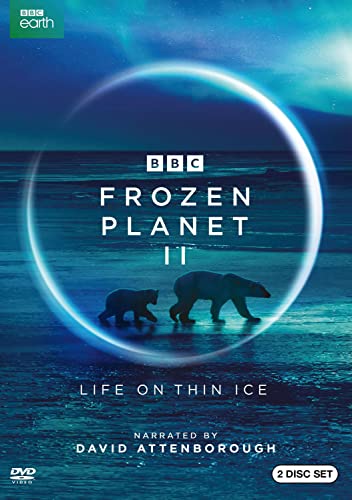 DVD cover for “Frozen Planet II” featuring polar bears on ice.